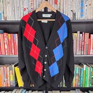 Balmoral Black Lambswool Cardigan Made in Scotland XLarge